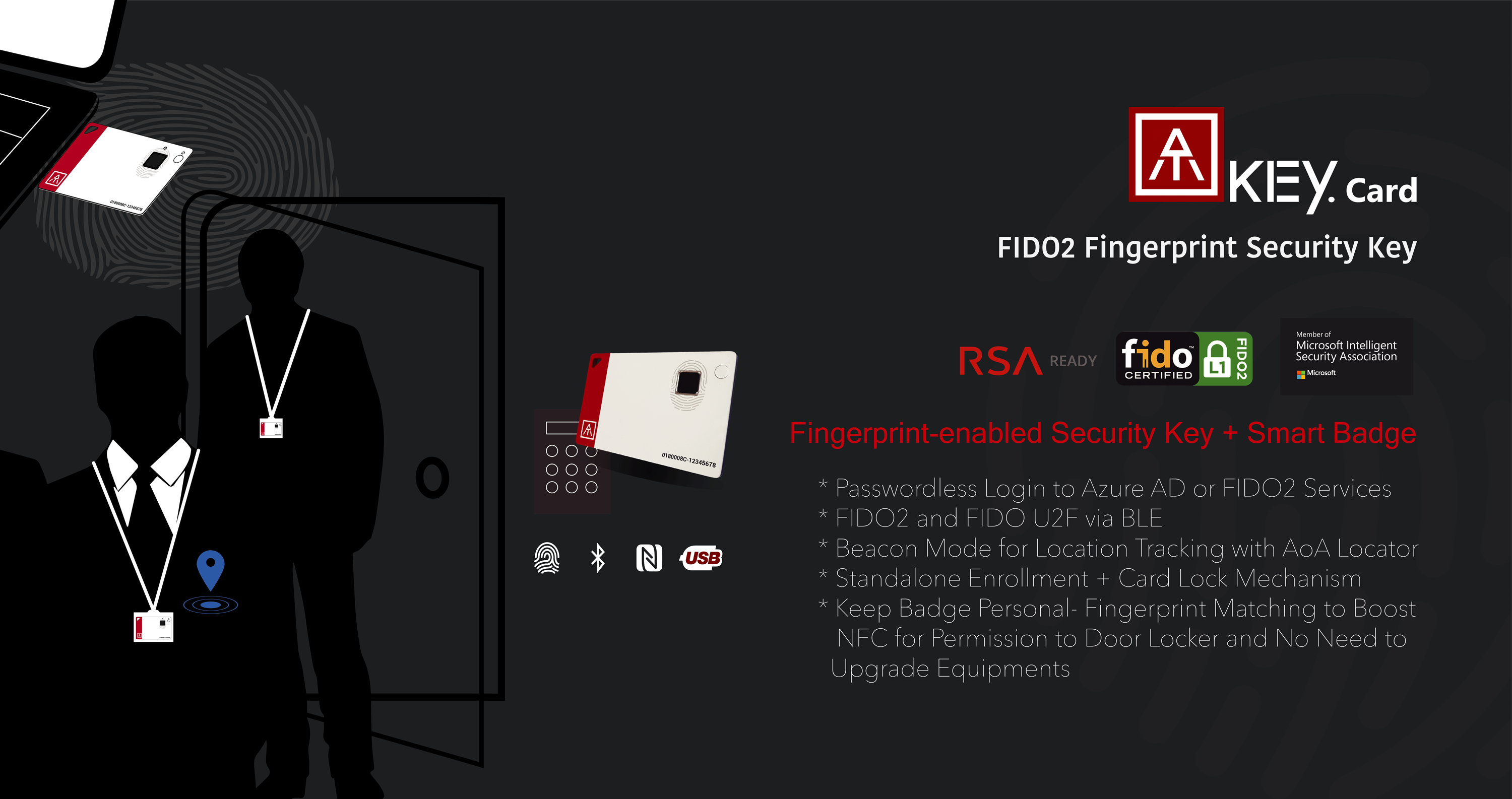 USB Fingerprint Security Key for Windows Hello Azure AD FIDO2 Authentication Type A + Type C FIDO U2F Broadcom Bio-Safe Integration AUTHENTREND ATKey.Pro Bunddle 